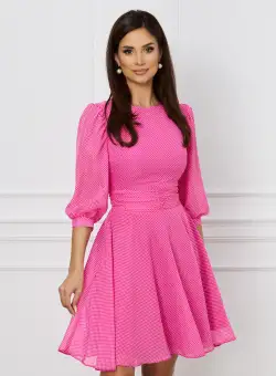Rochie Dy Fashion fucsia cu buline albe