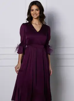 Rochie Dy Fashion mov cu pene la maneci