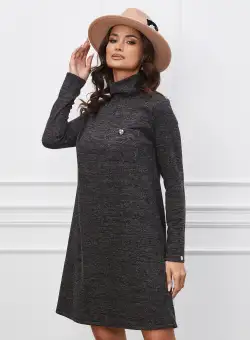 Rochie Dy Fashion neagra din jerse cu buzunar pe bust