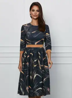 Rochie Dy Fashion negru cu imprimeu bej