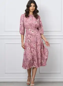 Rochie Dy Fashion roz pudrat cu imprimeu floral