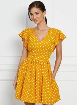 Rochie Dy Fashion scurta gabena cu buline albe