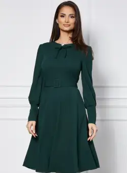 Rochie Dy Fashion verde cu accesoriu si curea in talie