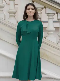 Rochie Dy Fashion verde cu funda pe umar