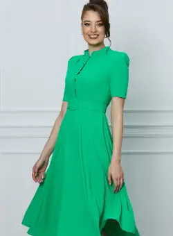 Rochie DY Fashion verde cu nasturi la bust si curea in talie