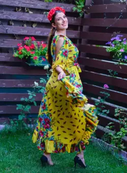 Rochie eleganta asimetrica cu motive florale - Geta