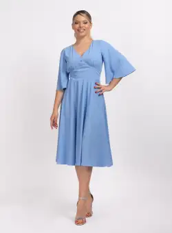 Rochie eleganta bleu cu croi in clos