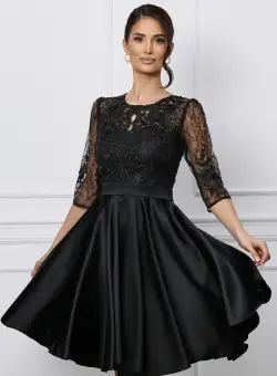 Rochie Ella Collection Ana neagra cu dantela si glitter la bust