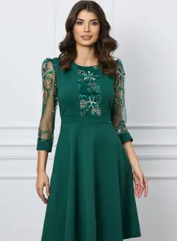 Rochie Ella Collection Ecaterina verde cu broderie bej