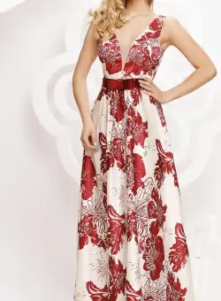 Rochie lunga din tafta cu imprimeu floral colorat