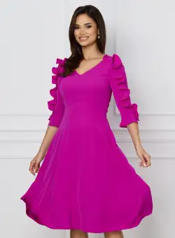 Rochie Mady fucsia cu volane pe maneci