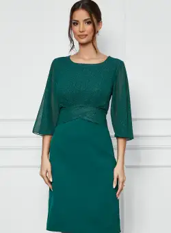 Rochie Mara verde cu glitter la bust