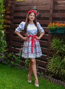 Rochie Matilde Flowers Red Midi