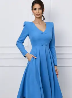 Rochie MBG bleu cu nasturi pe bust