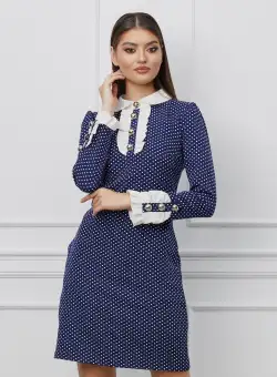 Rochie MBG bleumarin cu buline si guler alb