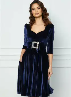 Rochie MBG bleumarin cu funda si catarama maxi in talie