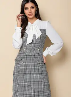 Rochie MBG gri cu carouri albe