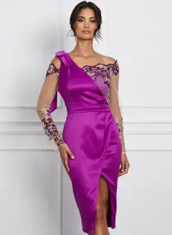 Rochie MBG magenta cu broderie pe maneci