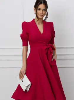 Rochie MBG magenta cu funda in talie