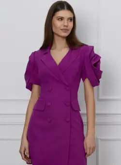 Rochie MBG magenta tip sacou cu flori pe maneci