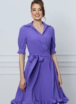Rochie MBG mov cu nasturi la bust si cordon in talie