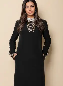 Rochie MBG neagra cu guler si mansete bej