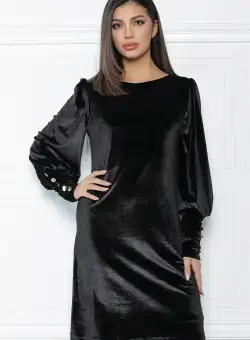 Rochie MBG neagra din catifea cu nasturi pe maneci