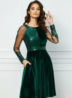 Rochie MBG verde din catifea cu paiete la bust