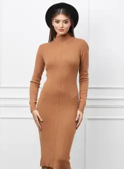 Rochie Miruna maro din tricot reiat