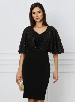 Rochie Mona neagra cu insertii aurii la bust