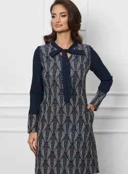 Rochie Moze bleumarin cu imprimeuri albe