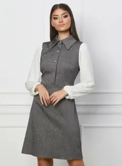 Rochie Moze gri cu nasturi pe bust