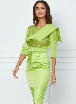 Rochie Moze lime cu paiete si aplicatie la bust