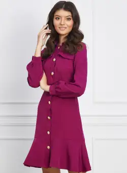 Rochie Moze magenta cu nasturi si volan la baza