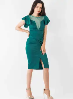 Rochie Moze verde conica prevazuta cu pliuri la talie