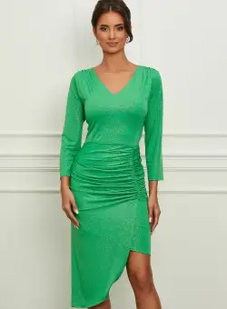 Rochie Moze verde cu glitter si fronseu pe fusta