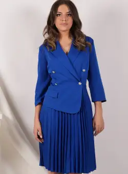 Rochie Narcisa albastra cu bust tip sacou si fusta plisata