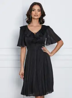 Rochie Oana neagra cu dungi si fir lurex