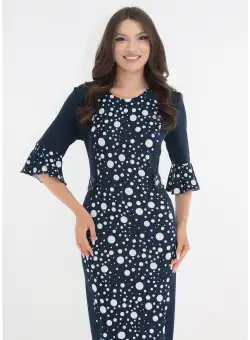 Rochie office bleumarin cu buline albe