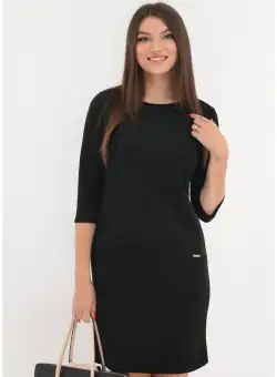 Rochie office neagra cu aspect de piele intoarsa