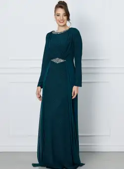 Rochie Oly verde lunga din lurex cu accesoriu tip colier