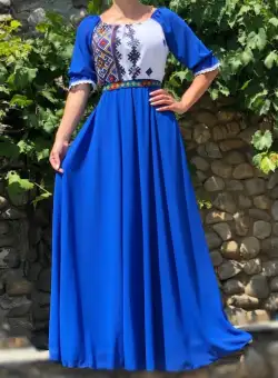 Rochie stilizata cu motive traditionale lunga Magdalena