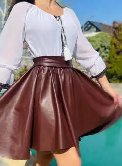 Rochie Traditionala stilizata cu piele ecologica Gabi