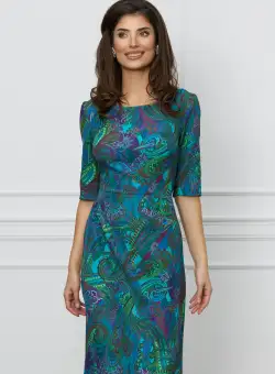 Rochie Vera albastra cu imprimeuri verzi