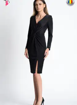 Rochie Xara de ocazie conica cu nod in talie si slit pe picior