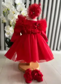 Rochita fetite cu tulle cu balerini si bentita - Cataley - rosu