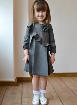 Rochita pentru fetite Dy Fashion gri cu volanas si floare 3D