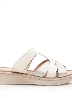 Saboti dama din piele naturala Leofex- 219 Crem Auriu