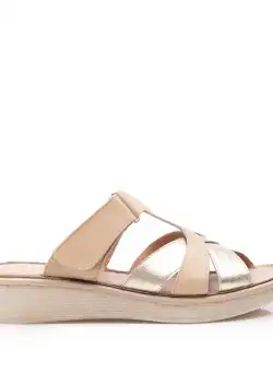 Saboti dama din piele naturala Leofex- 219 taupe auriu