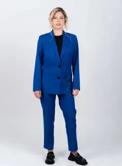 Sacou albastru cu buzunare laterale si imprimeu